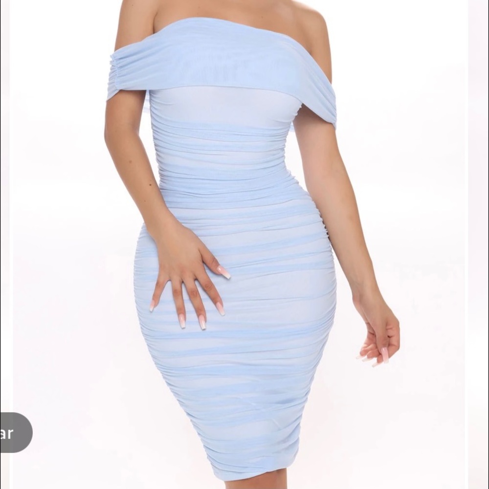 Ready And Ruched Mesh Midi Dress - Blue